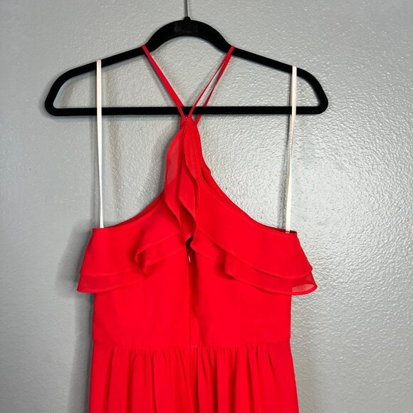 BCBGeneration Red Halter Dress‎ Size 8 Layered Ruffle High Low NEW - Picture 8 of 12